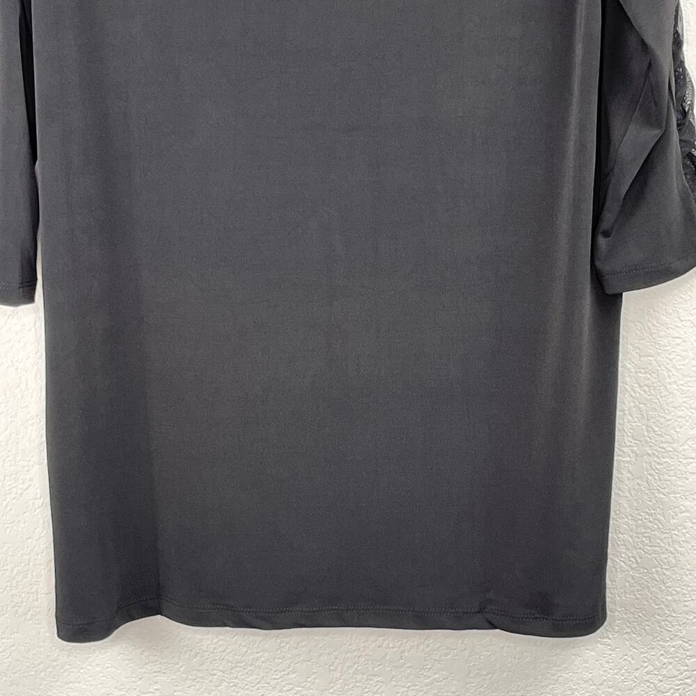 Carmen Marc Valvo Black V-Neck Sheer Mesh Sleeve Blouse NWT Large - Picture 10 of 11